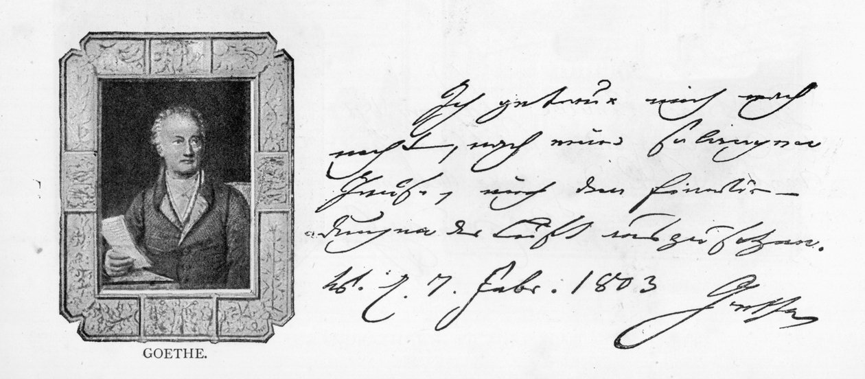 Caligrafía y firma de Goethe de Unbekannt