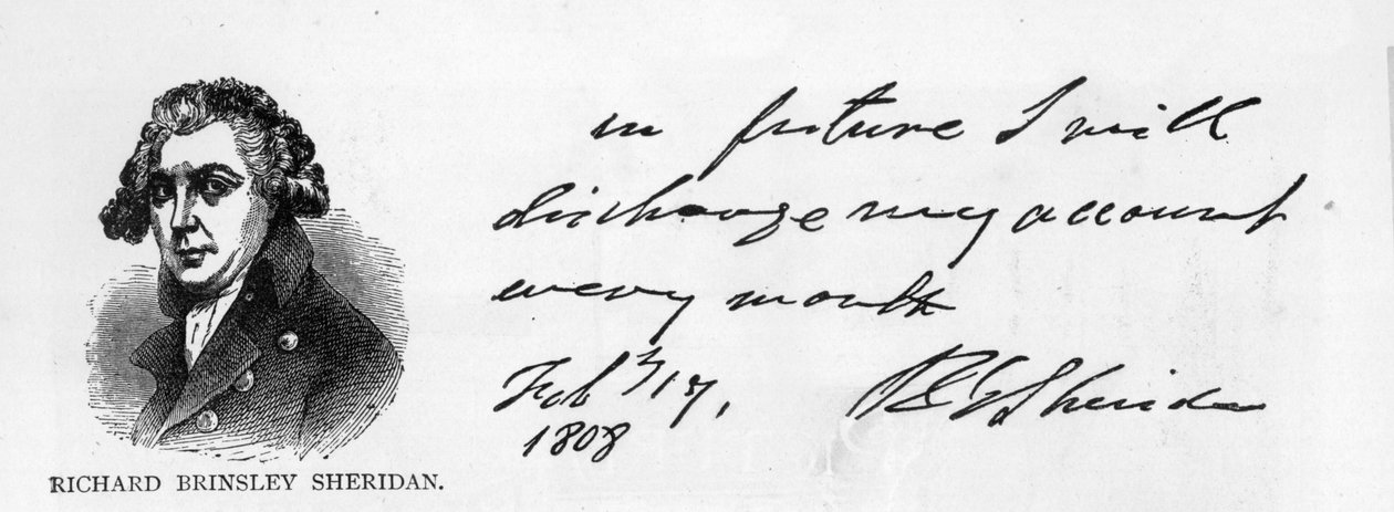 Escritura y firma de Richard Brinsley Sheridan de Unbekannt