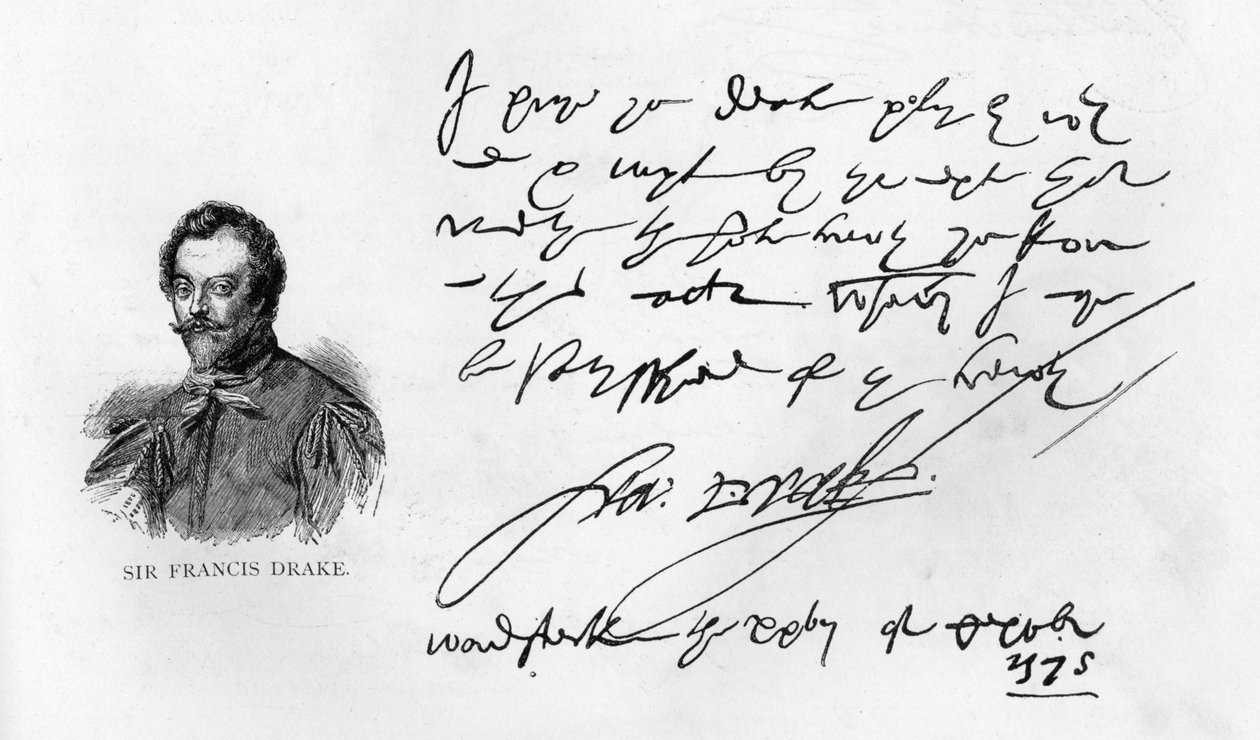 Caligrafía y firma de Sir Francis Drake de Unbekannt