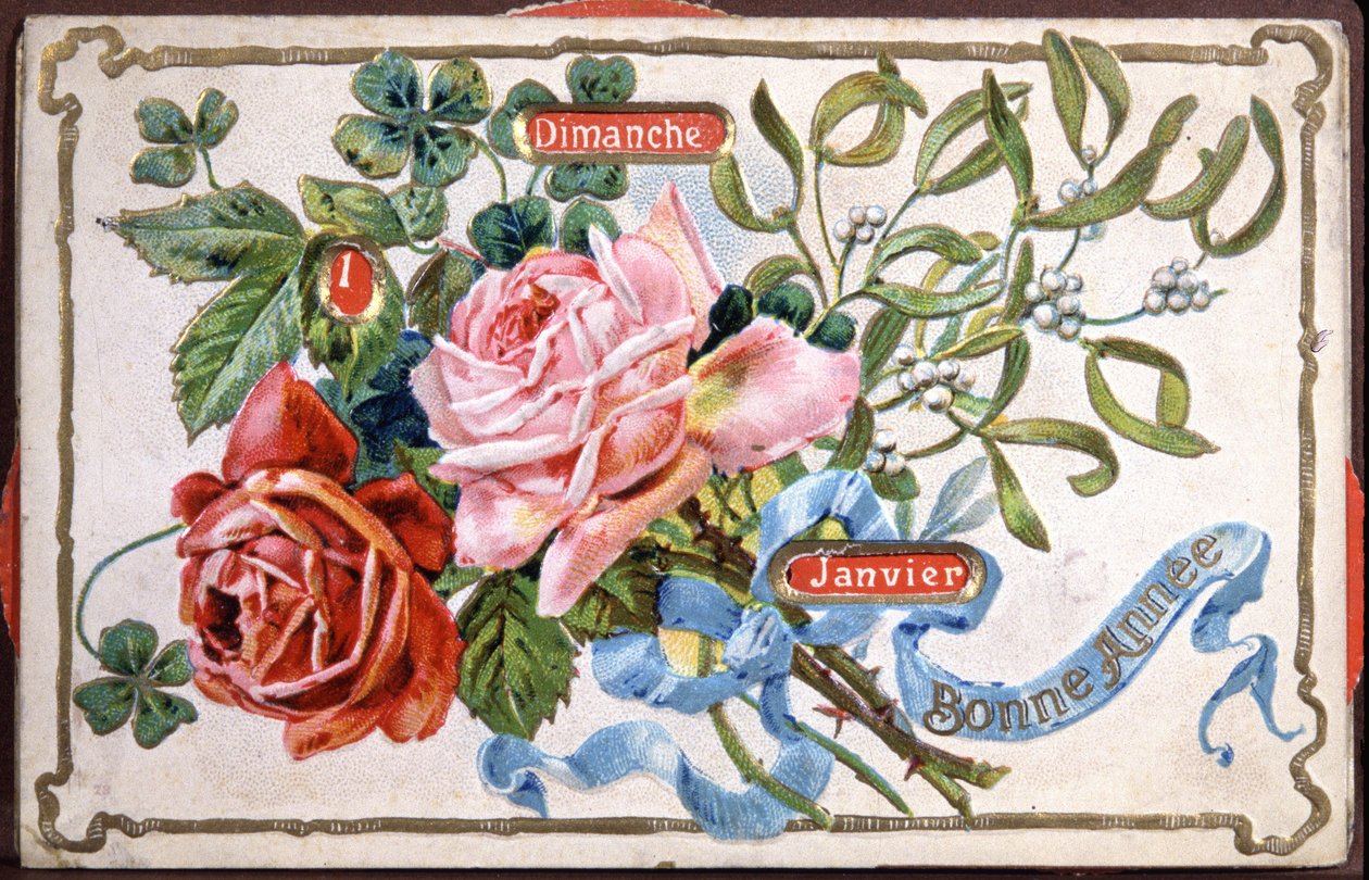 Flores de Feliz Año, principios del siglo XX (tarjeta postal) de Unbekannter Künstler