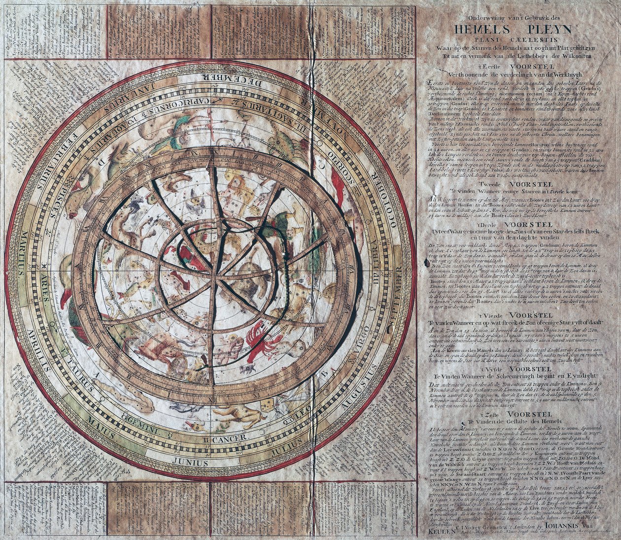 Hemels Pleyn Plani Caelestis, esfera celeste con astrolabio, alrededor de 1680, por Johannes van Keulen (1654-1715), grabado en cobre, publicado en Ámsterdam de William M. Timlin