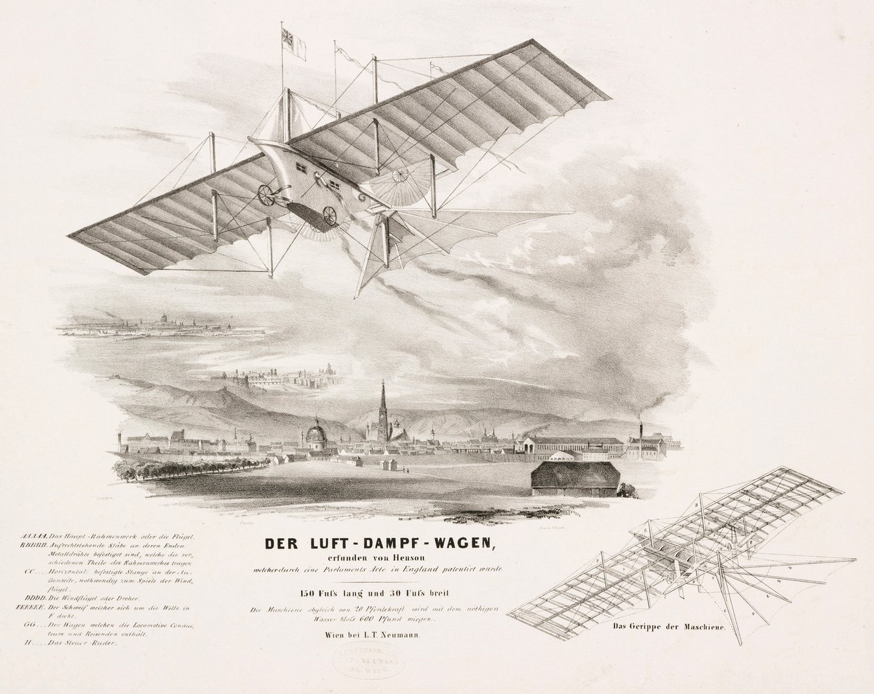 El carruaje aéreo de vapor de Henson, c 1842 de Unbekannt