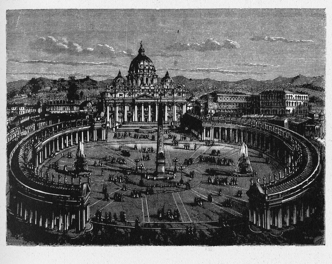 Historia de la Antigua Roma. La Plaza de San Pedro es una plaza enorme situada directamente frente a la Basílica de San Pedro en la Ciudad del Vaticano, el enclave papal rodeado por Roma, directamente al oeste del barrio o rione de Borgo. de Unbekannt