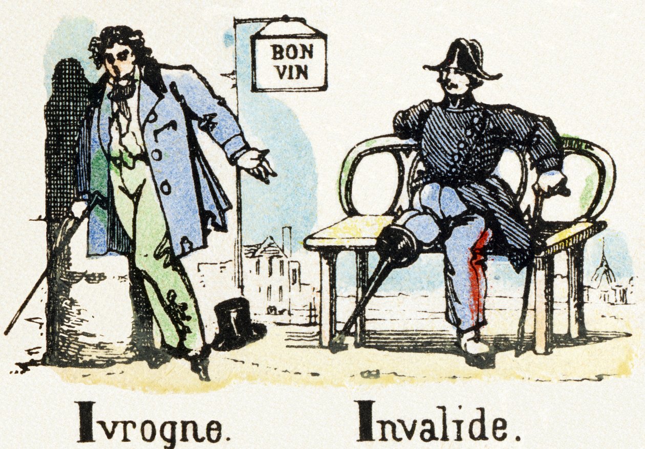 I - Borracho Inválido - Alfabeto - entretenimiento infantil - Imagen epinal, serie popular c.1890 (ilustración) de Unbekannt