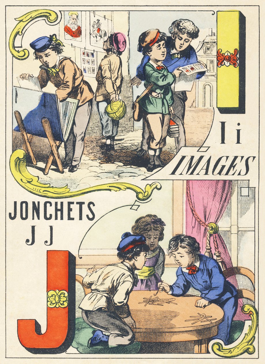 I J: imágenes, jonchets - Alfabeto de Juegos, c.1890 (ilustración) de Unbekannt