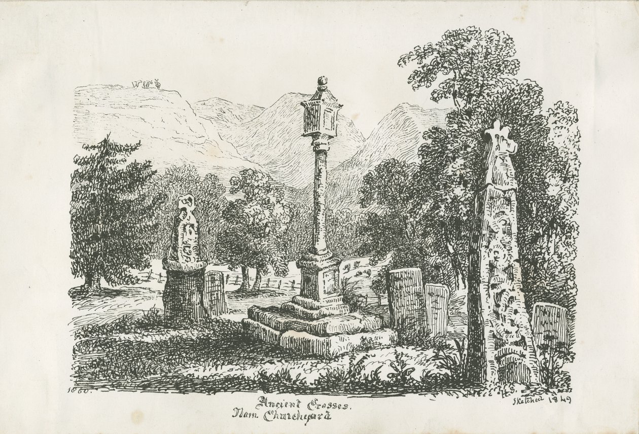 Iglesia de Ilam - Cruces antiguas: litografía, 1849 de Unbekannt