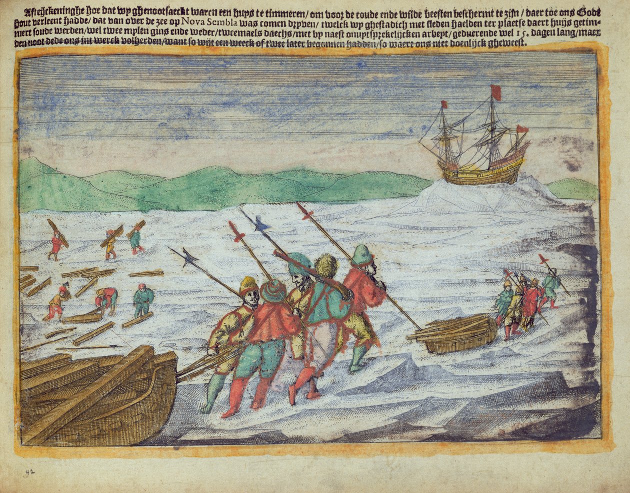 Ilustración tomada de la búsqueda de Willem Barents para encontrar un Pasaje del Norte Novaya Zembya, Ártico de Unbekannter Künstler