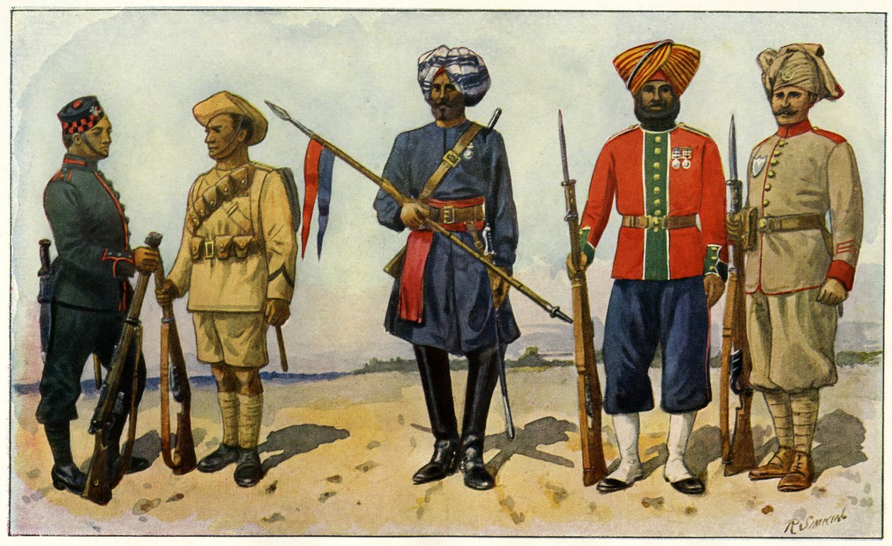 Soldados indios del Imperio Británico durante la Primera Guerra Mundial (grabado) de Unbekannter Künstler