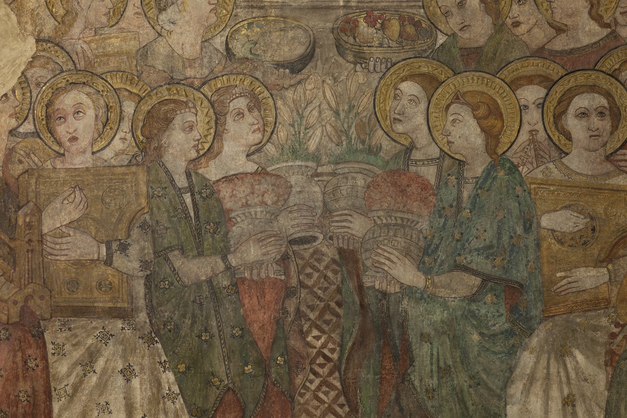 Interior. Cruce norte. Altar (Altar de las pinturas murales). Original de la capilla mayor. Pinturas murales (¿fresco?). (detalle) Final del siglo XIV de Unbekannt