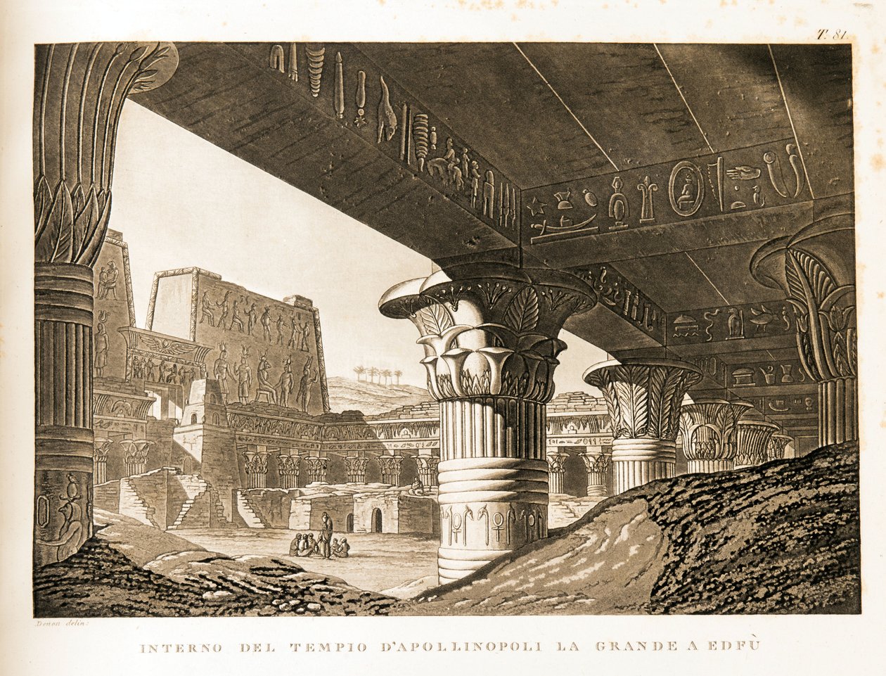 Vista interior del Templo de Apolinópolis en Edfu, Egipto Ilustración del Atlas de Egipto de Unbekannter Künstler