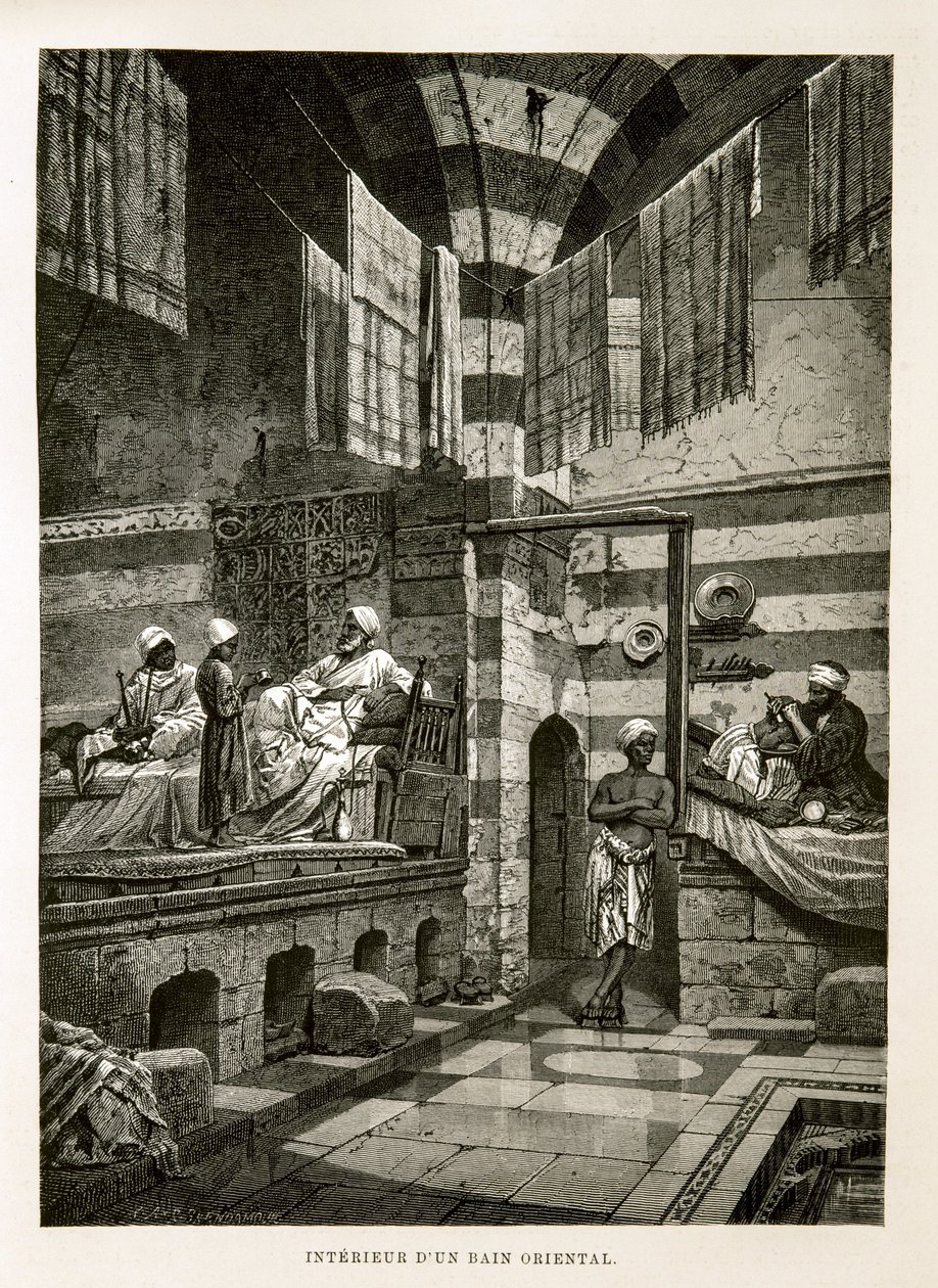 Vista interna de un baño oriental (Ilustración del Atlas de Egipto) de Unknown
