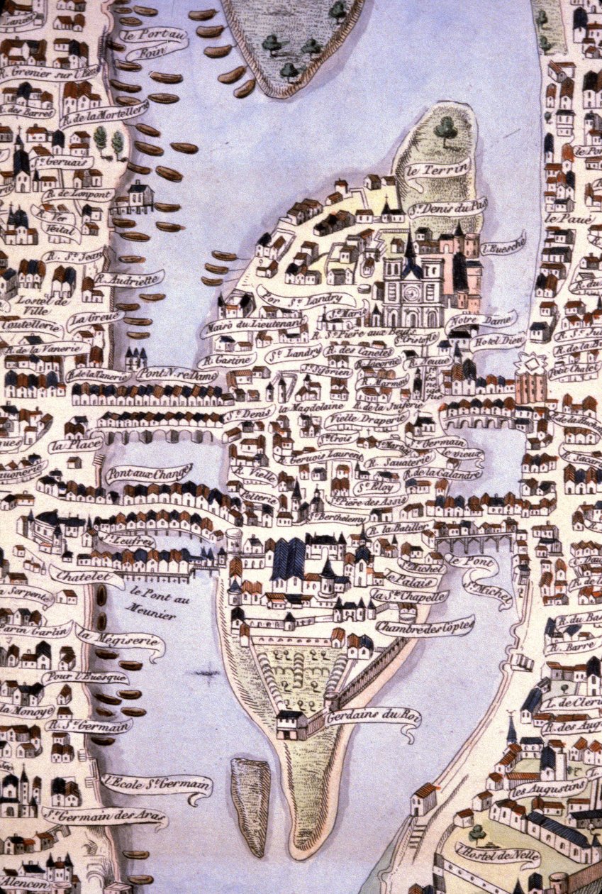Plano de la Isla de la Ciudad, París, c.1540 (grabado) de Unbekannter Künstler