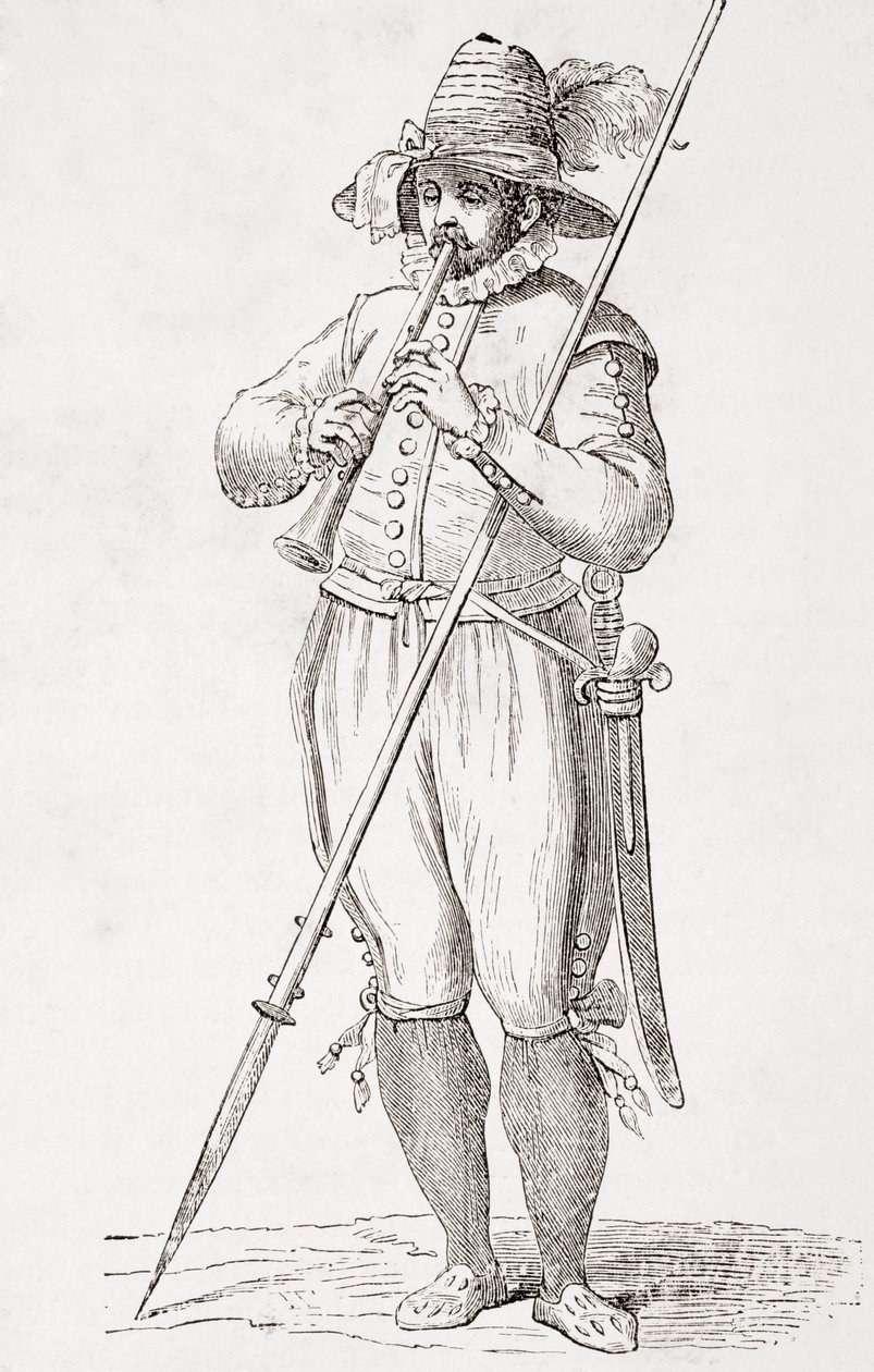 Campesino italiano tocando la dulzaina, Después de una obra del siglo XVI de Cesare Vecellio, de 