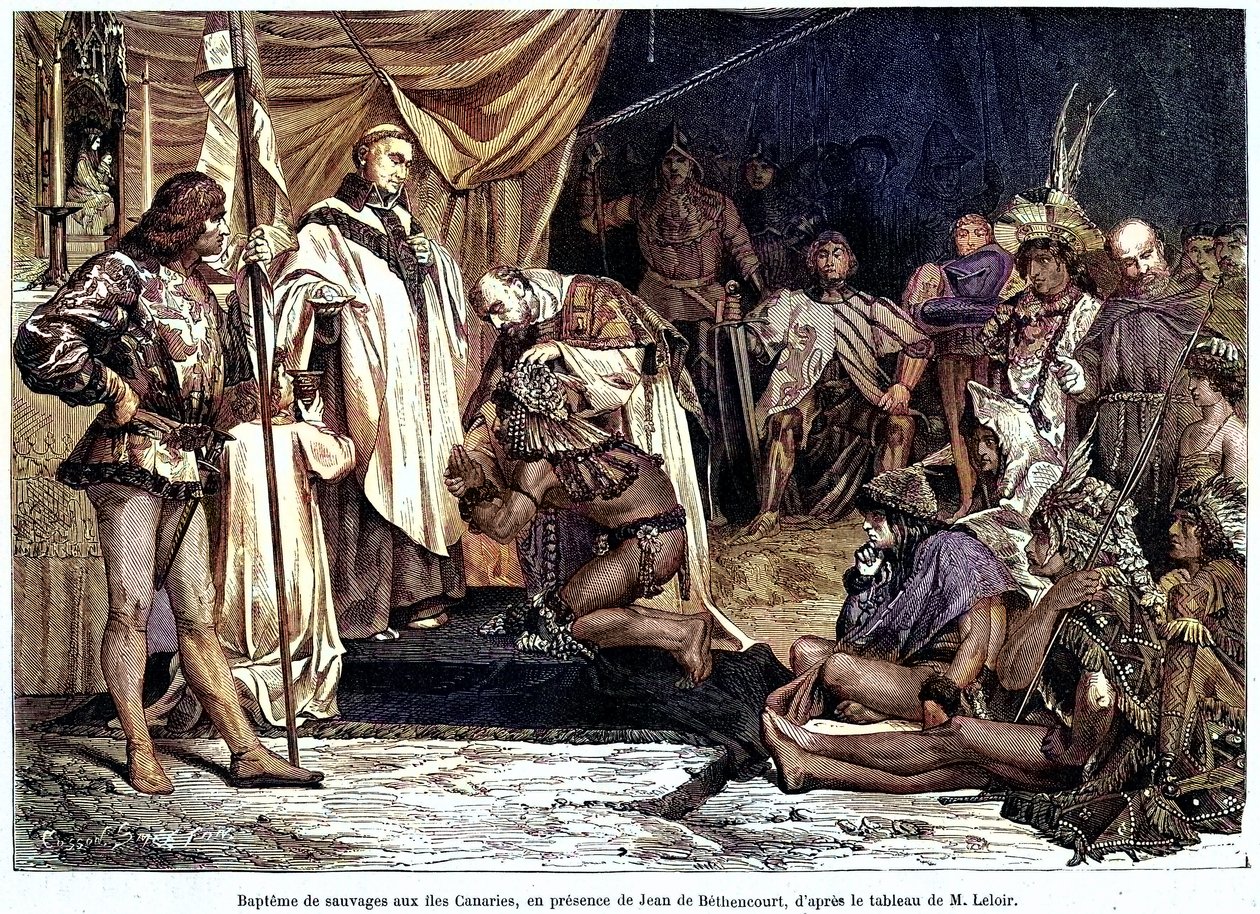 Jean de Bethencourt, caballero normando, barón de Saint Martin le Gaillard, conquistó y cristianizó las Islas Canarias en enero de 1405, de la revista "Sur terre et sur mer" n°28, 8 de enero. de Unbekannter Künstler