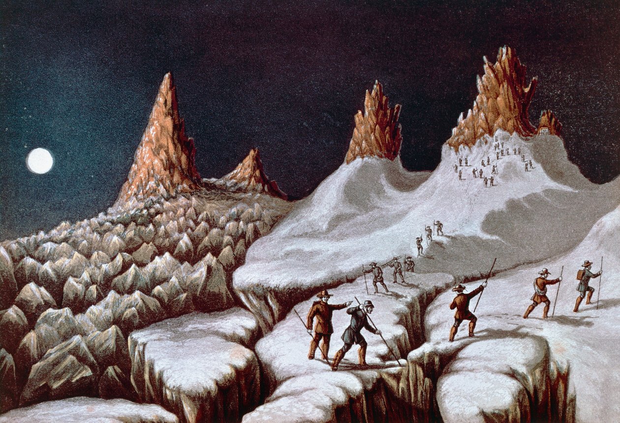 Ascenso de John MacGregor al Mont Blanc, ruta de Grands Mulets, ilustración de Narrativa del ascenso al Mont Blanc, 21 de septiembre de William M. Timlin