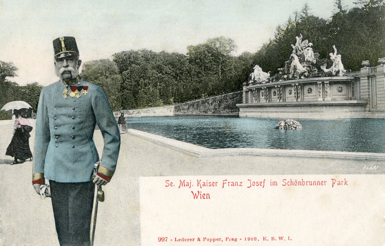 El emperador Francisco José en el parque del palacio de Schönbrunn de Unbekannter Künstler
