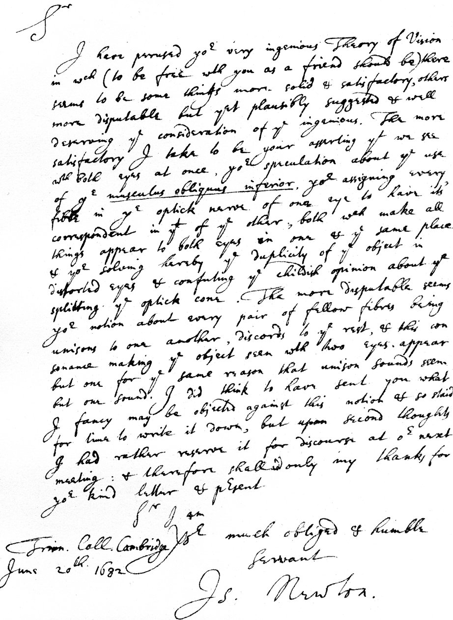Carta de Sir Isaac Newton a William Briggs, M.D., escrita desde Trinity College, Cambridge, 20 de junio de Unbekannt