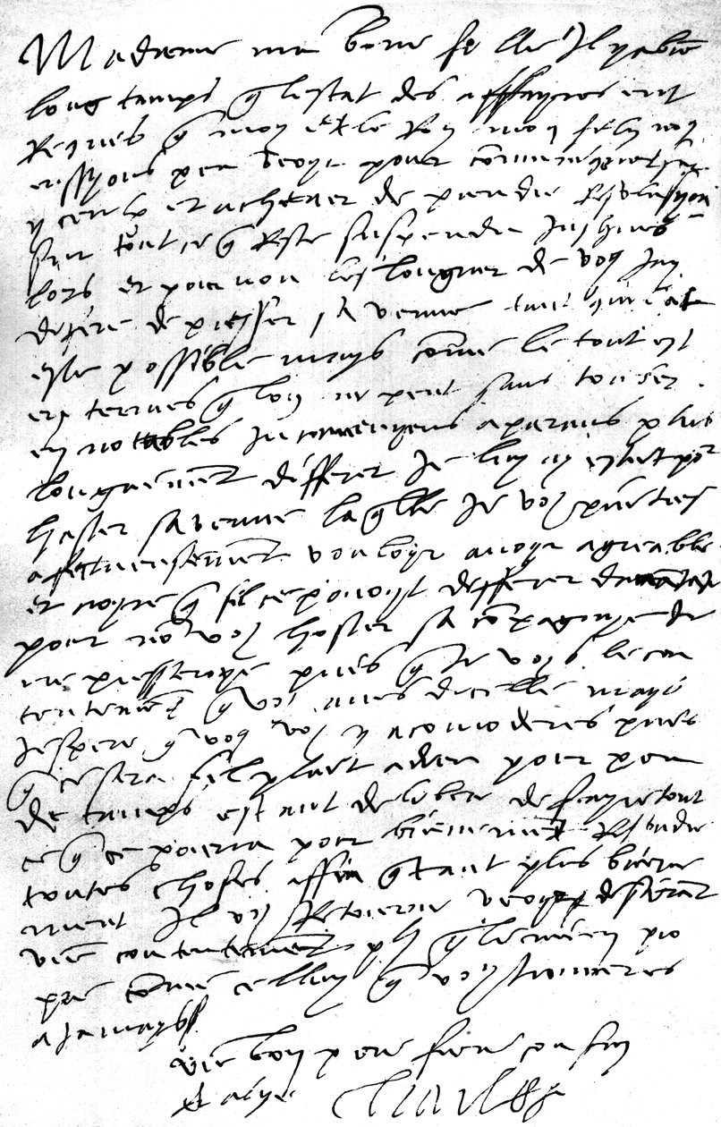 Carta, en francés, del Emperador Carlos V a su nuera, la Reina María I de Inglaterra, expresando su deseo de ver a su hijo el Rey Felipe, su esposo, para consultarle sobre asuntos, expresando su pesar por la necesidad de privarla de él de Unbekannt