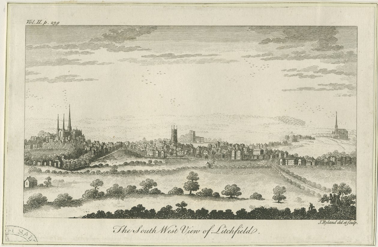 Lichfield - Vista Suroeste: grabado, s.f. [c. 1764] de Unbekannt
