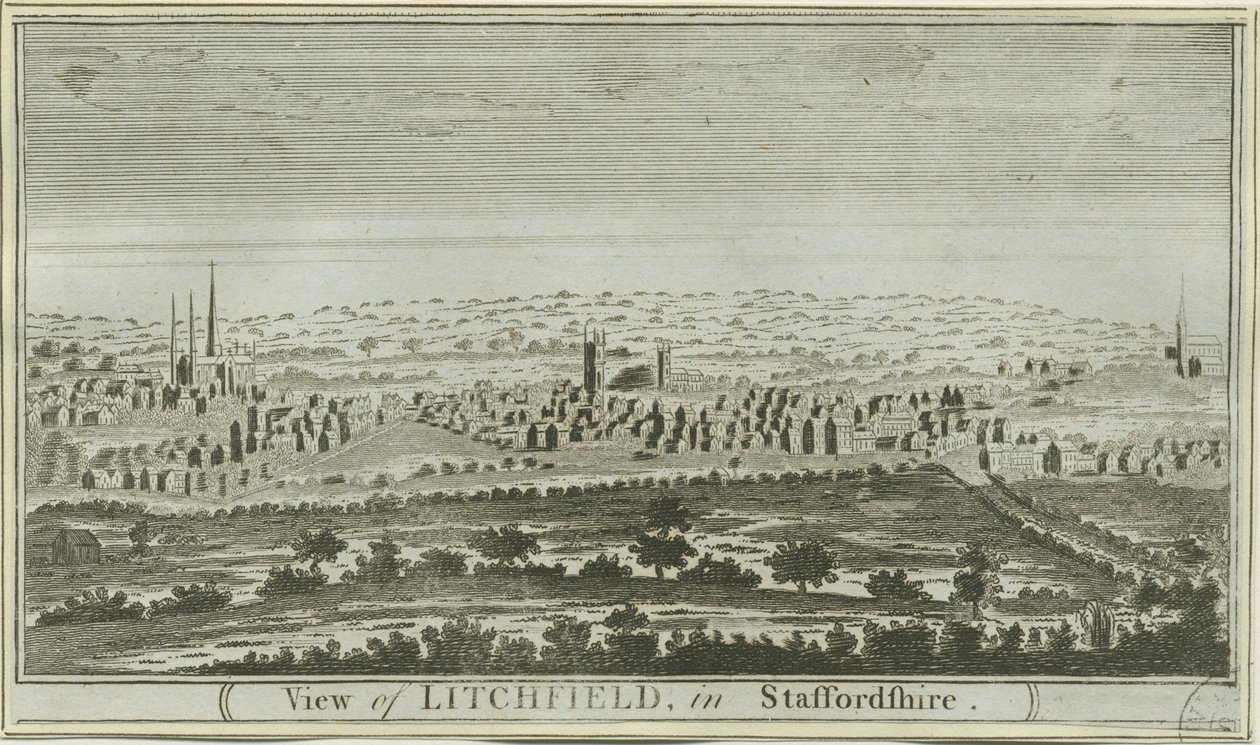 Lichfield - Vista Suroeste: grabado, s.f. [c. 1780-85] de Unbekannt