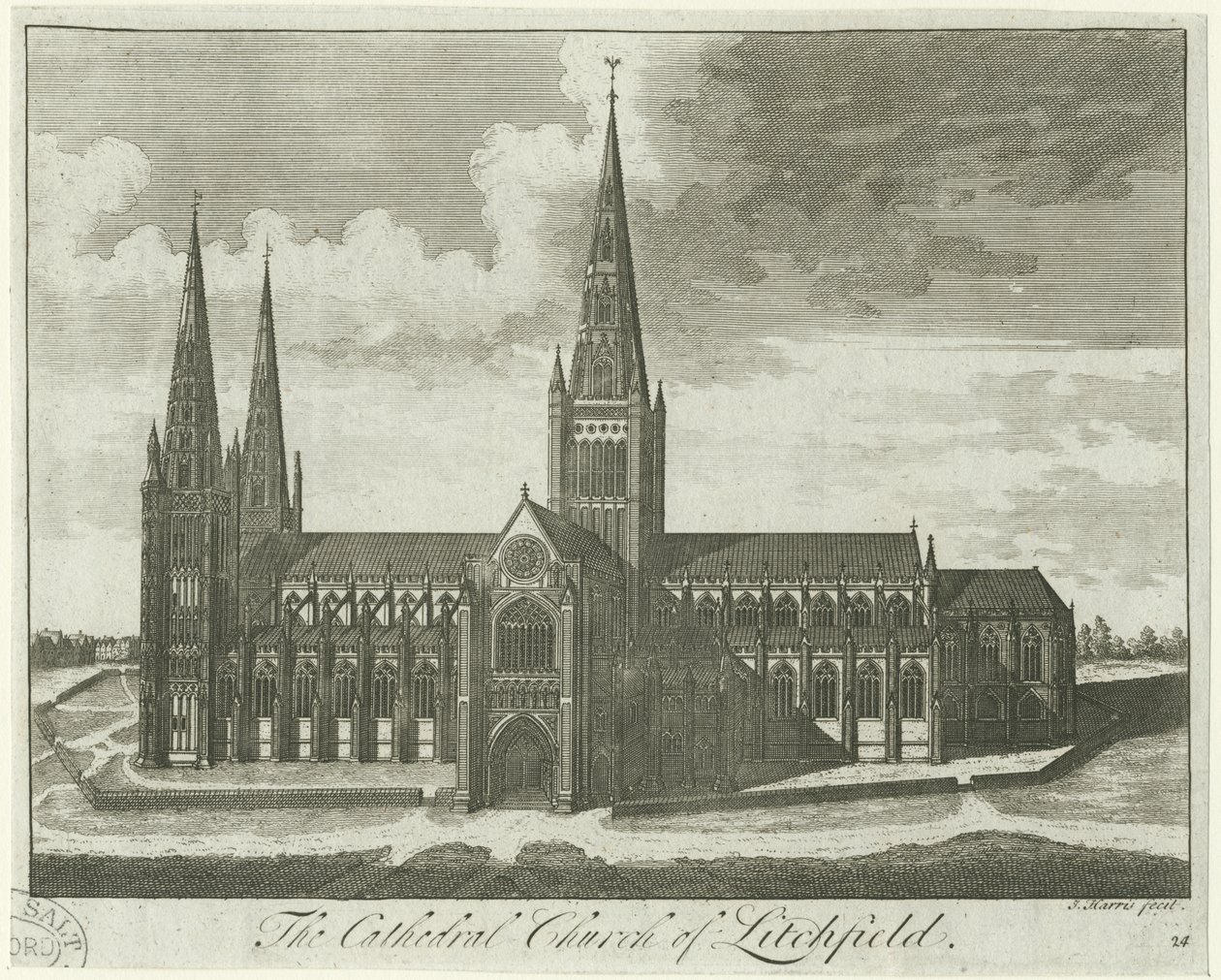 Catedral de Lichfield - Vista sur: grabado, nd [?siglo XVIII] de Unbekannt