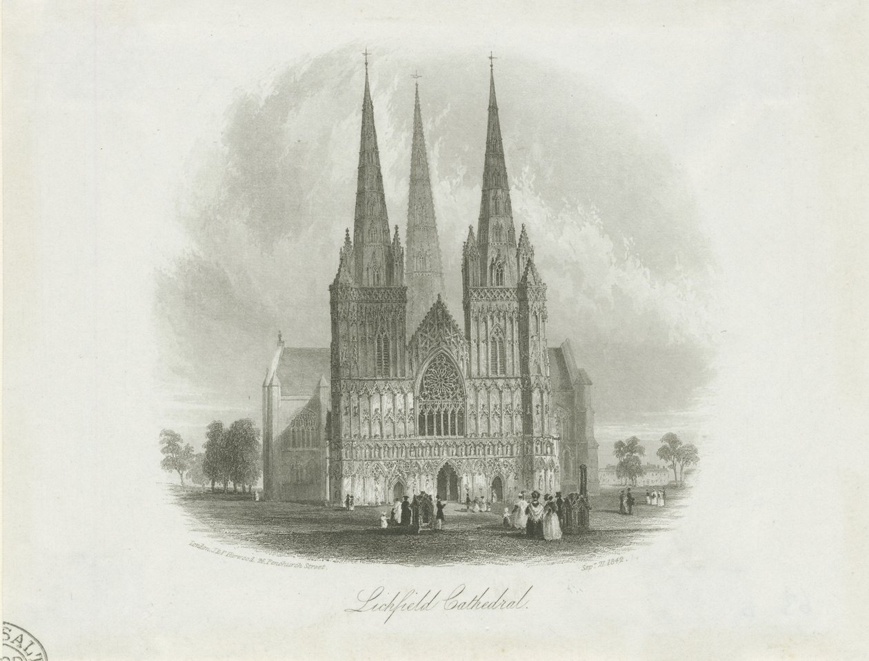 Catedral de Lichfield - Frente Oeste: grabado en acero, nd [c 1842] de Unbekannt