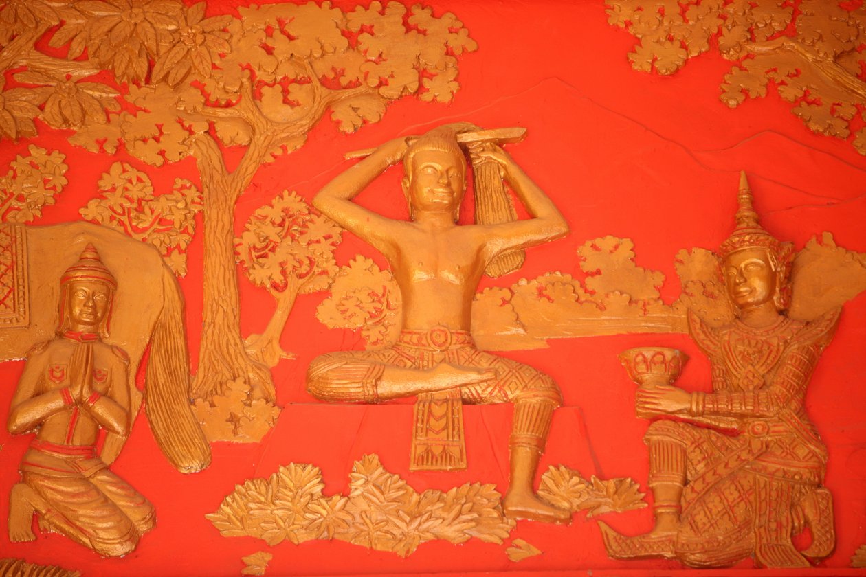 Vida del Buda. La Gran Tonsura: el Buda se corta el cabello con su espada. Phnom Penh, Camboya de Unbekannt