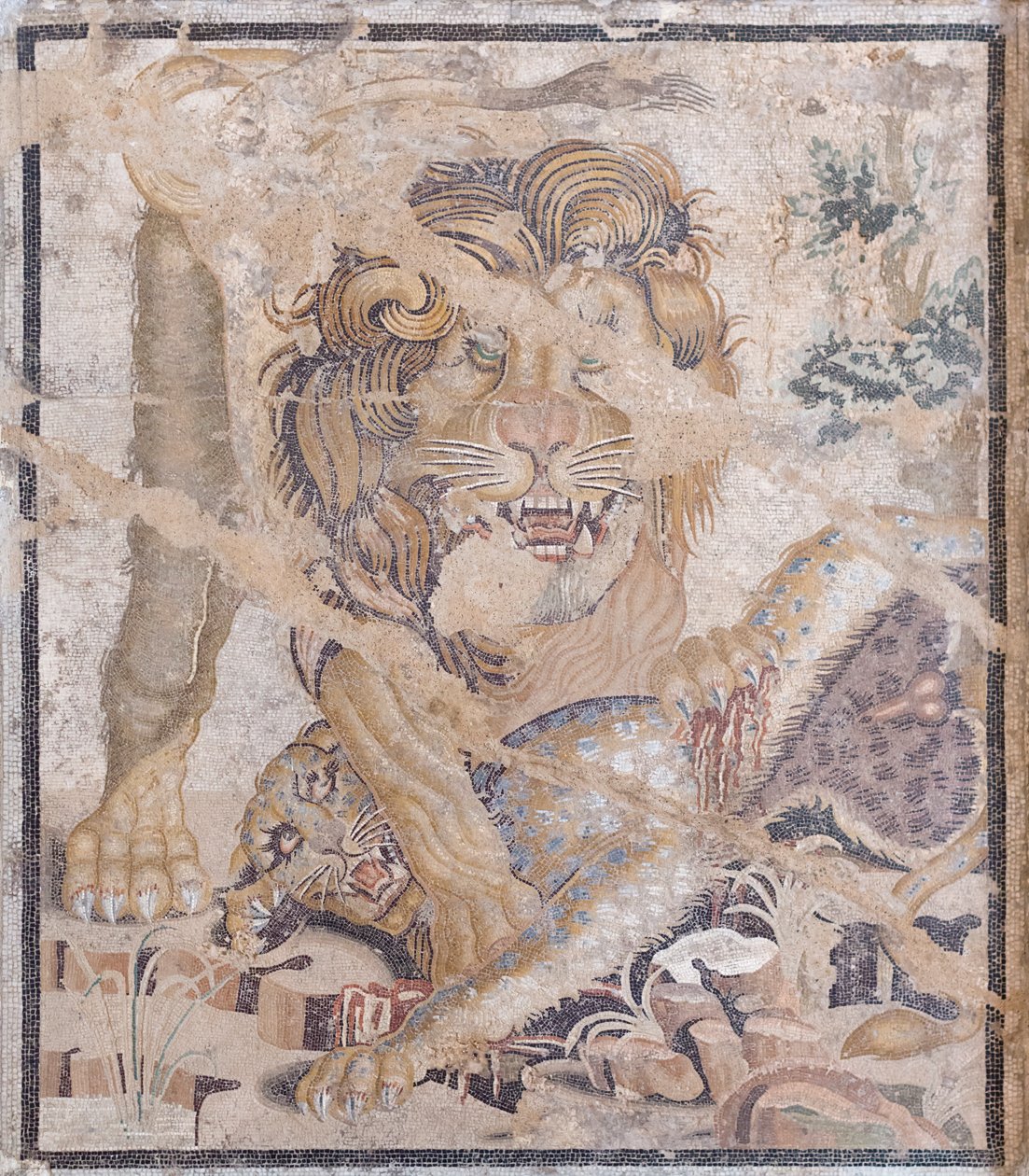 León y leopardo (mosaico) de Unbekannter Künstler