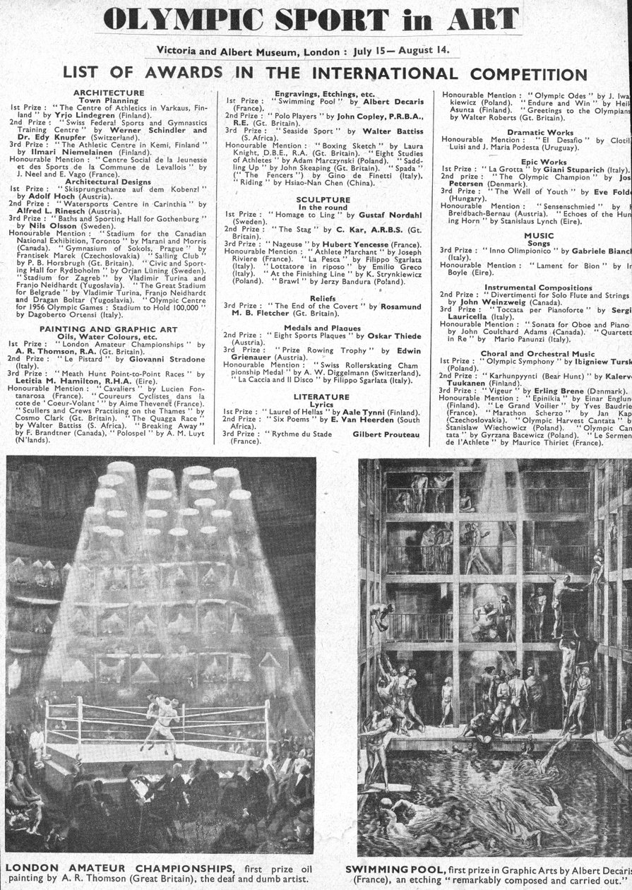 Lista de Ganadores de Premios de Arquitectura, Arte, Escultura, Literatura, Drama y Música en los Juegos Olímpicos de Londres de 1948 de Unbekannt
