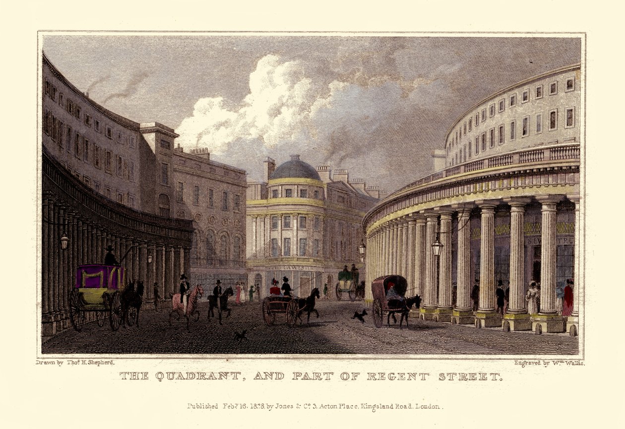 Vistas de Londres: The Quadrant, y parte de Regent Street. de Unbekannter Künstler