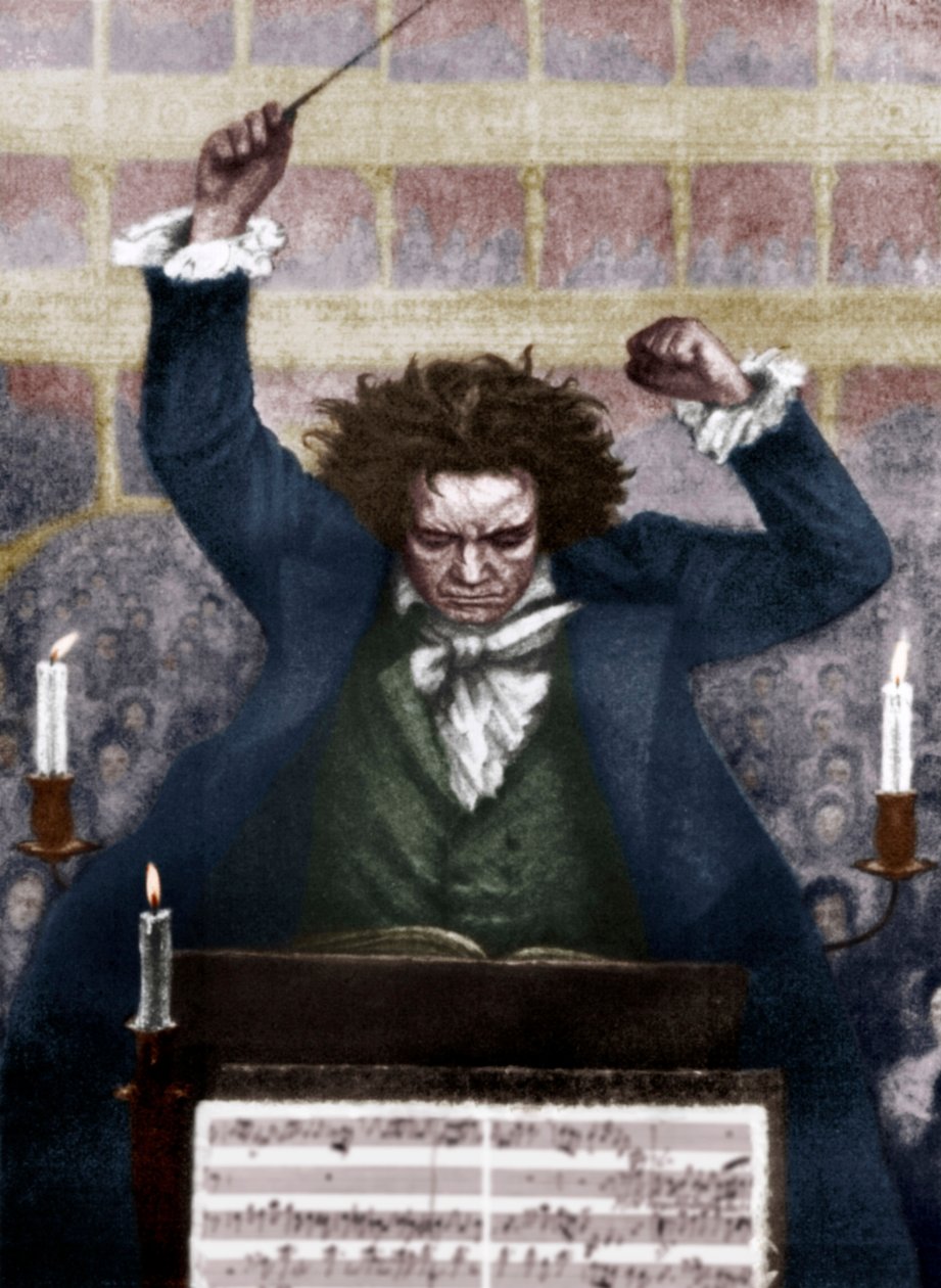 Ludwig van Beethoven dirigiendo con batuta - por Katzaroff de Unbekannt