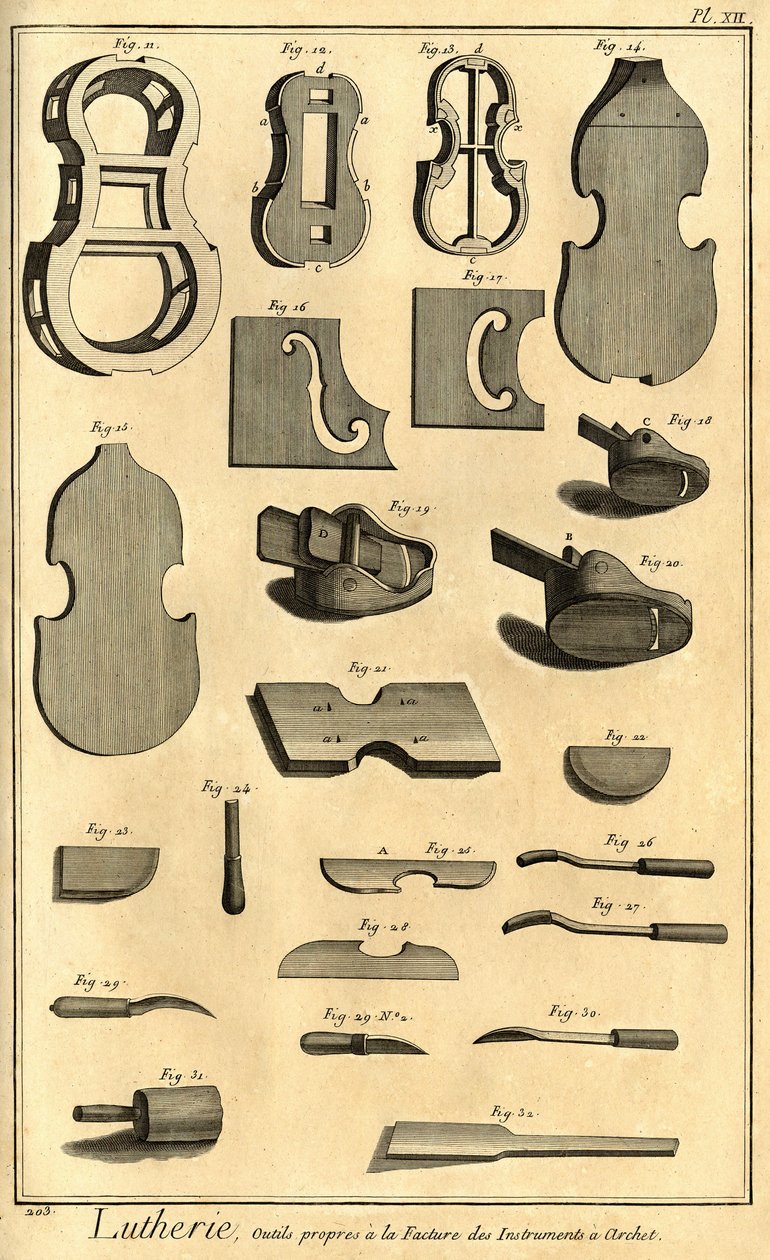 Luthería: presentación de diferentes herramientas para fabricar instrumentos de arco de Unbekannter Künstler