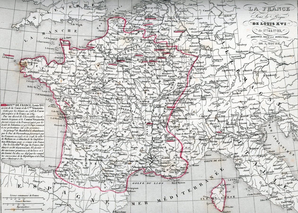 Mapa de Francia bajo el reinado de Luis XVI de 1774 a 1793 (Mapa de Francia en tiempos del rey Luis XVI) Lámina del "Atlas Universel" de Houze de Unbekannter Künstler