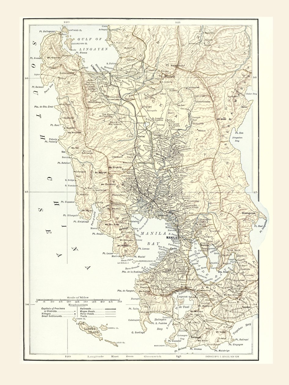 Mapa de Manila, Filipinas y el asiento de la guerra durante la Guerra Hispanoamericana de 1898 de Unbekannt