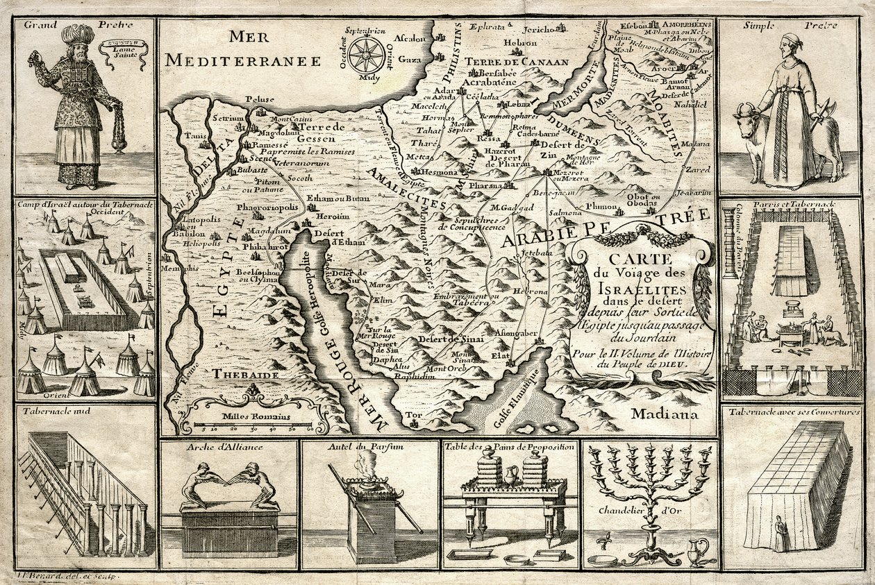 Mapa del viaje de los israelitas desde su salida de Egipto de Unbekannter Künstler