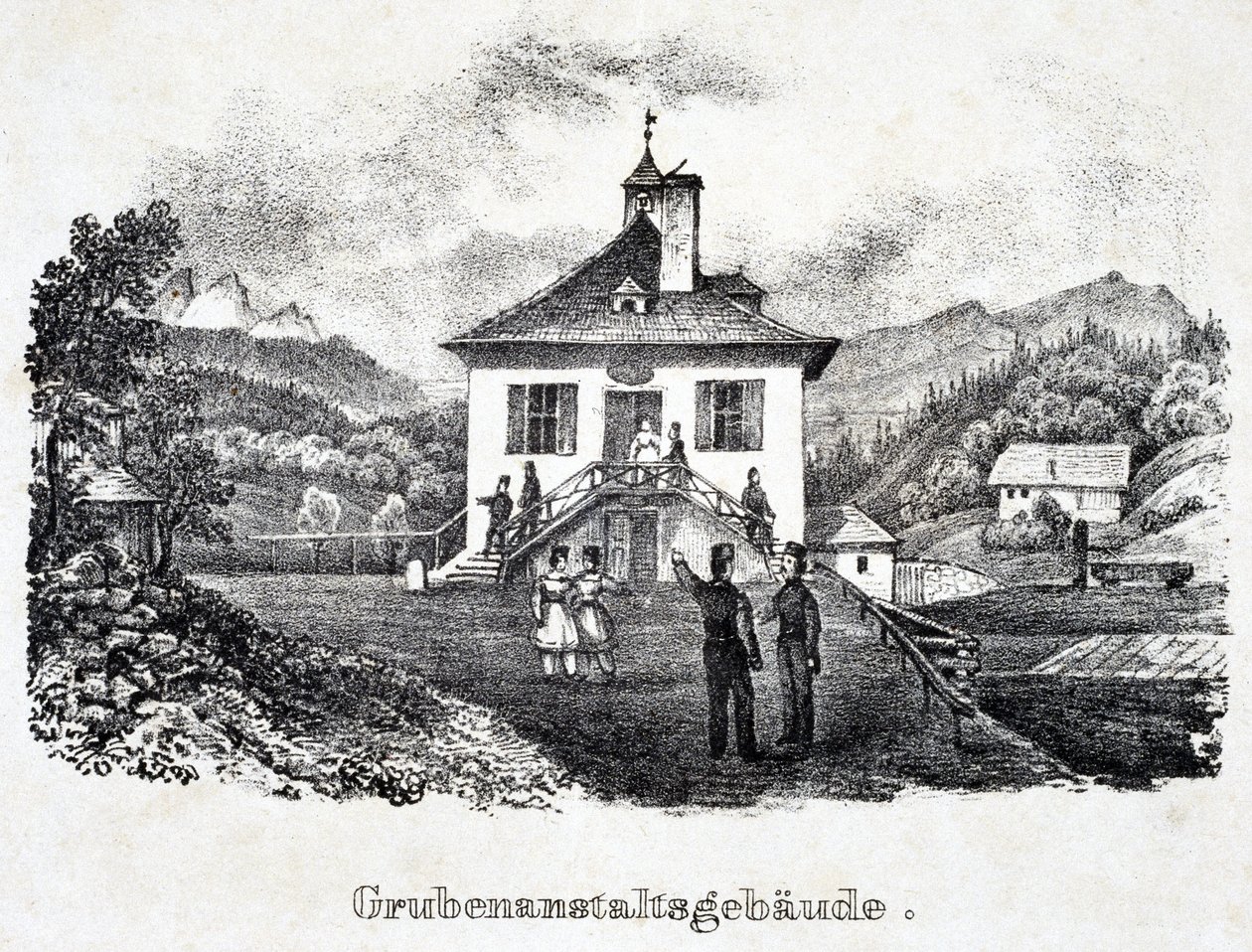Mina de sal: el edificio de la empresa minera en Durrnberg, Austria de Unbekannt