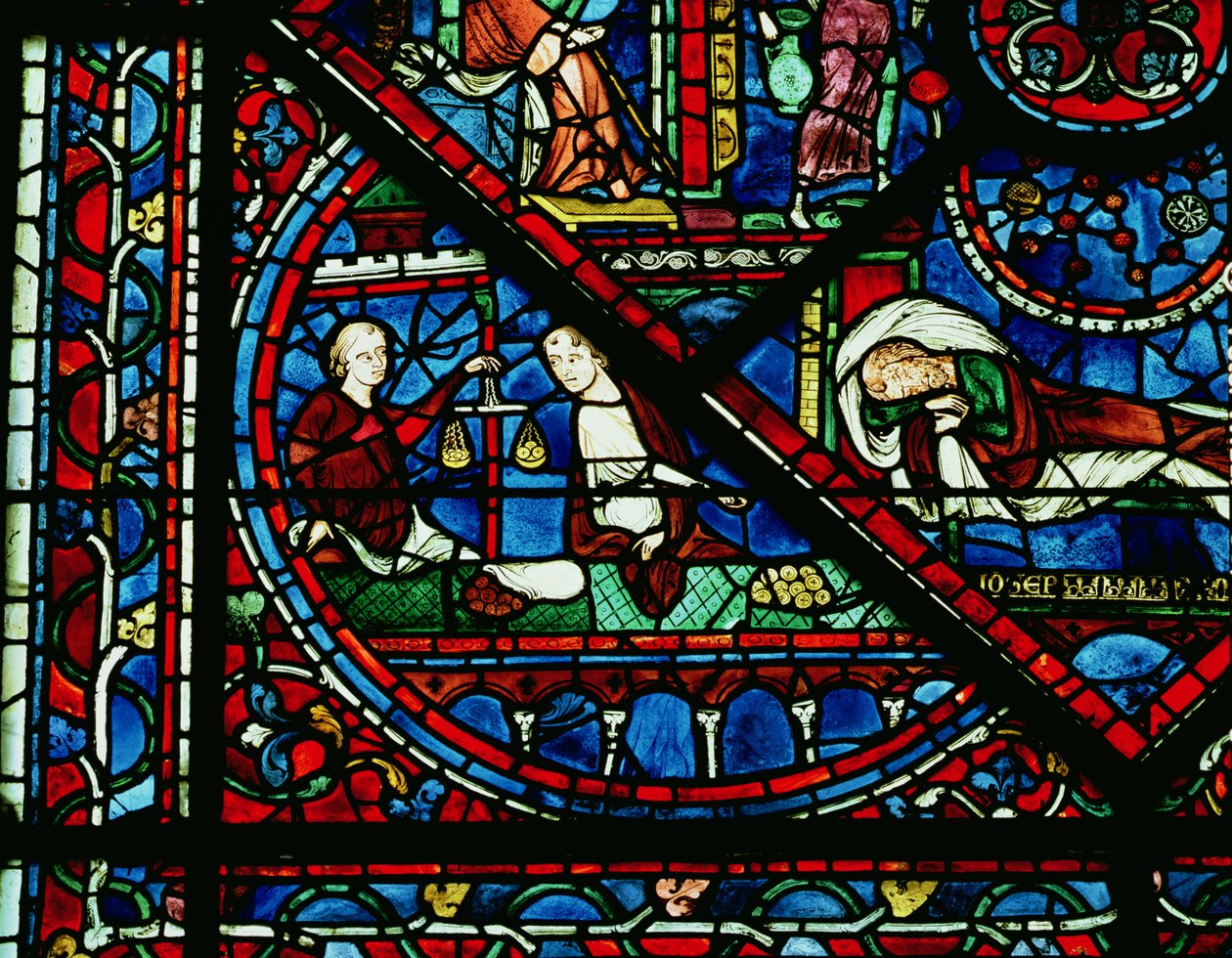 Los cambistas en el templo, detalle de una ventana de Unbekannt