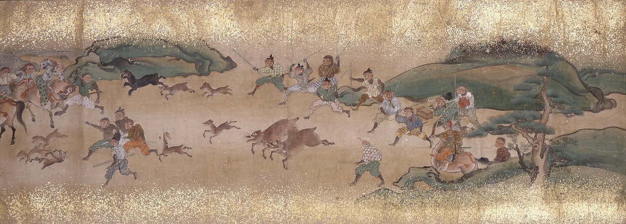 Monos cazando (tinta, colores, papel) de Unbekannter Künstler