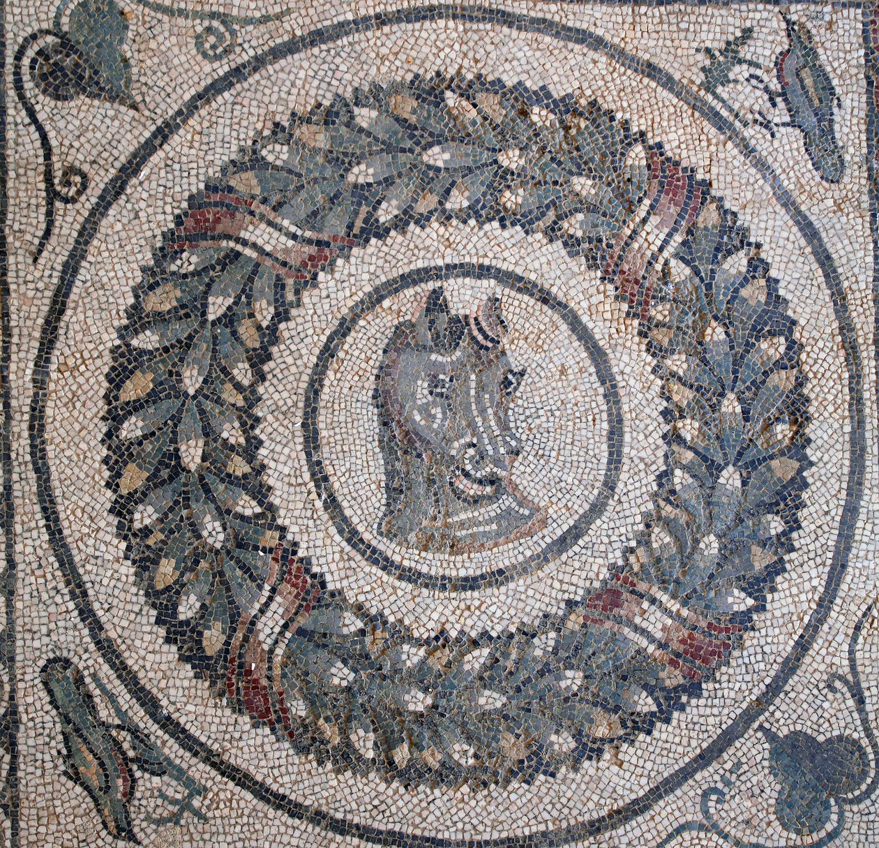 Mosaico del peristilo. (detalle) cabeza de caballo. Siglo III - IV. Villa Romana del Casale, Sicilia. Sitio UNESCO. de William M. Timlin