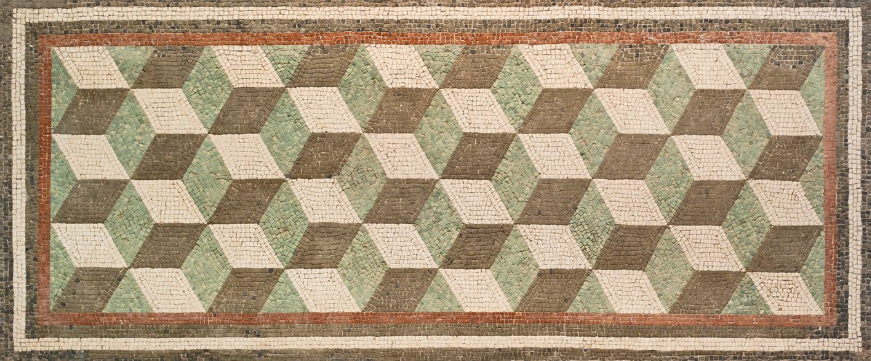 Mosaico con prospectiva cúbica, siglo I a.C., procedente del tablinum de una villa romana, museo nacional de Roma (museo nazionale romano), Roma, Italia. de Unbekannter Künstler