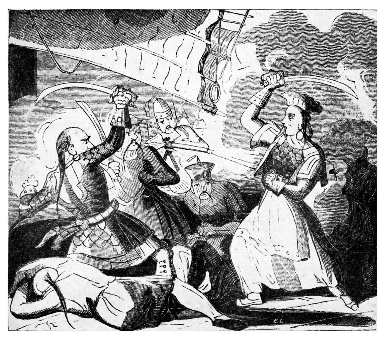 La Sra. Ching blandiendo una espada, c.1810 (grabado) de Unbekannter Künstler