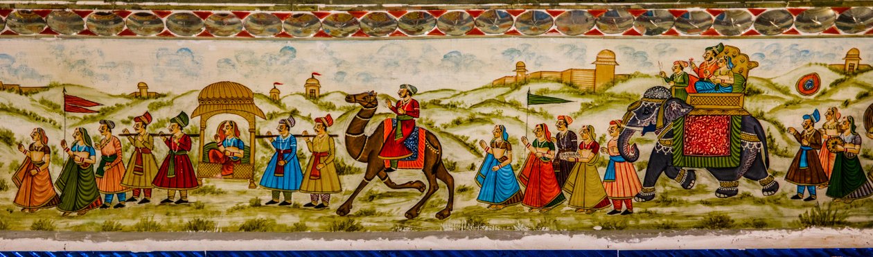 Mural, Patwon-Ki-Haveli, Jaisalmer, ciudad exótica del desierto del Thar, Jaisalmer, Rajastán, India, Asia (foto) de Unbekannter Künstler