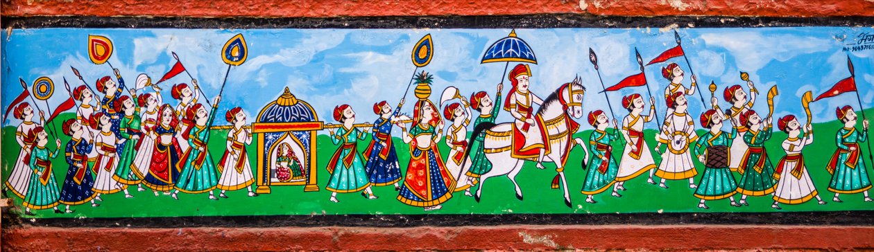 Pintura mural en el casco antiguo de Bundi, Bundi, Rajastán, India, Asia (foto) de Unbekannter Künstler