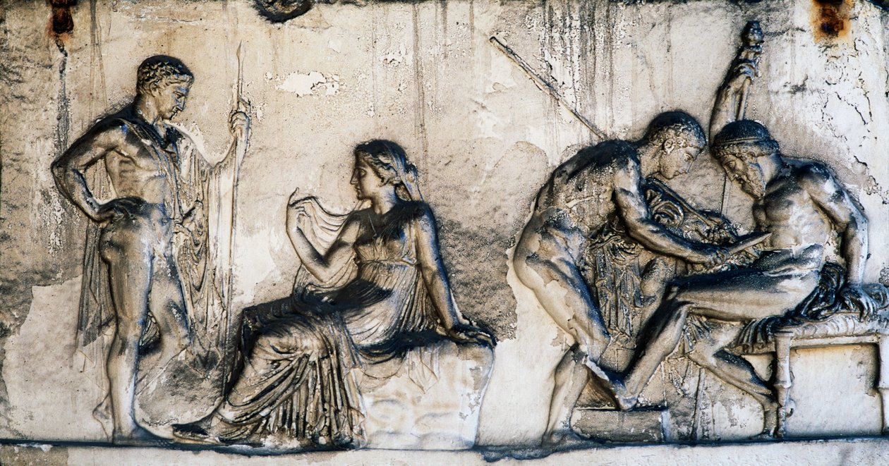 Mito de Télefo, Casa del Relieve de Télefo, Herculano, Campania, Italia, civilización romana de Benjamin Baud
