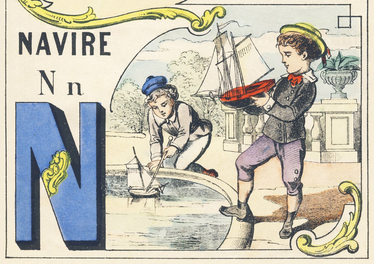 N: barco - Alfabeto de juegos, c.1890 de Unbekannt