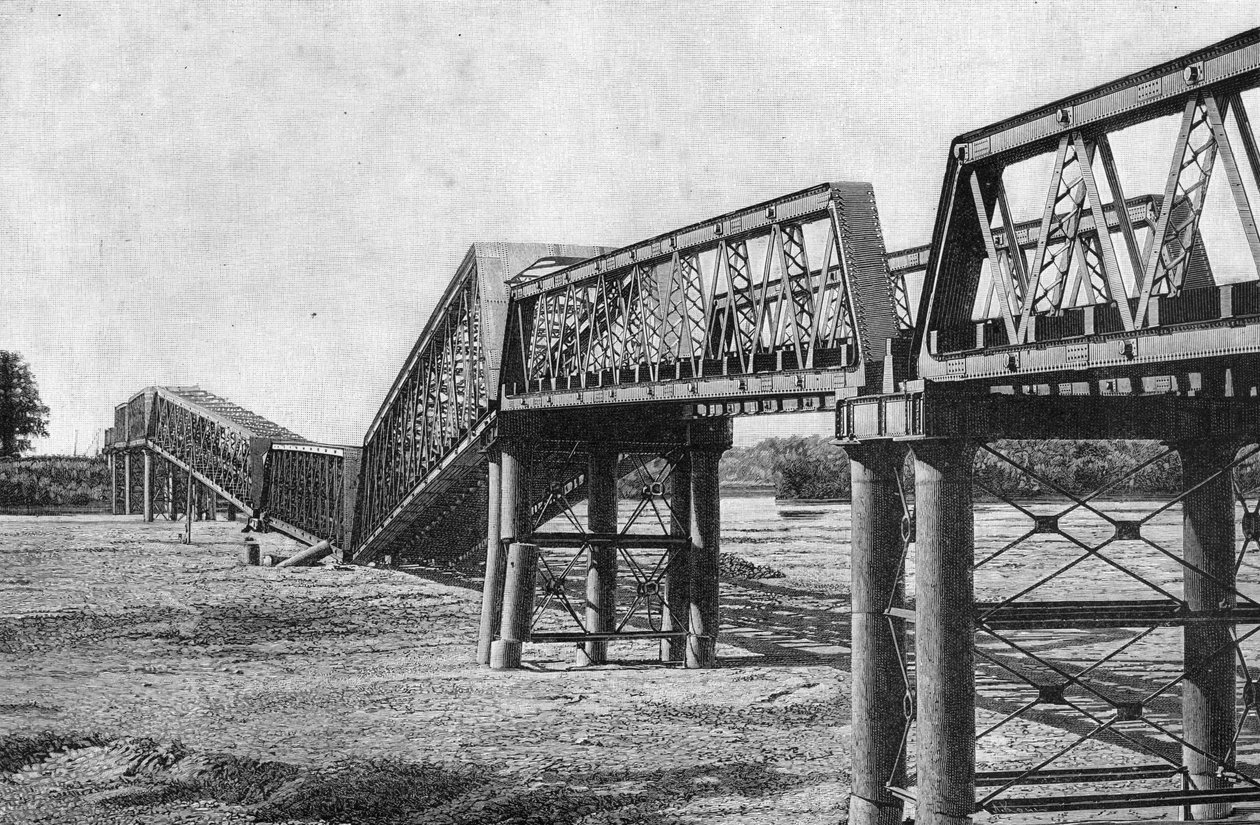 Puente ferroviario Nagara Gawa después del terremoto en Japón el 23 de octubre de Unbekannt