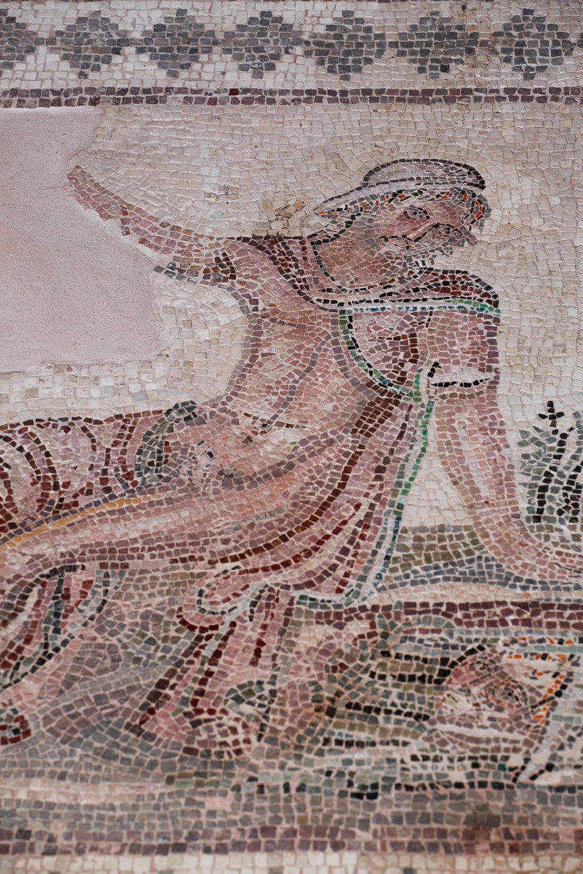 Narciso mirando su reflejo en un charco de agua - Mosaicos de Pafos, Casa de Dionisos - Finales del siglo II d.C. - Chipre - Contemplación de Narciso sobre una fuente - Mosaicos de Pafos, Casa de Dionisos - Finales del siglo II d.C. - Sitio UNESCO, Chipre de William M. Timlin