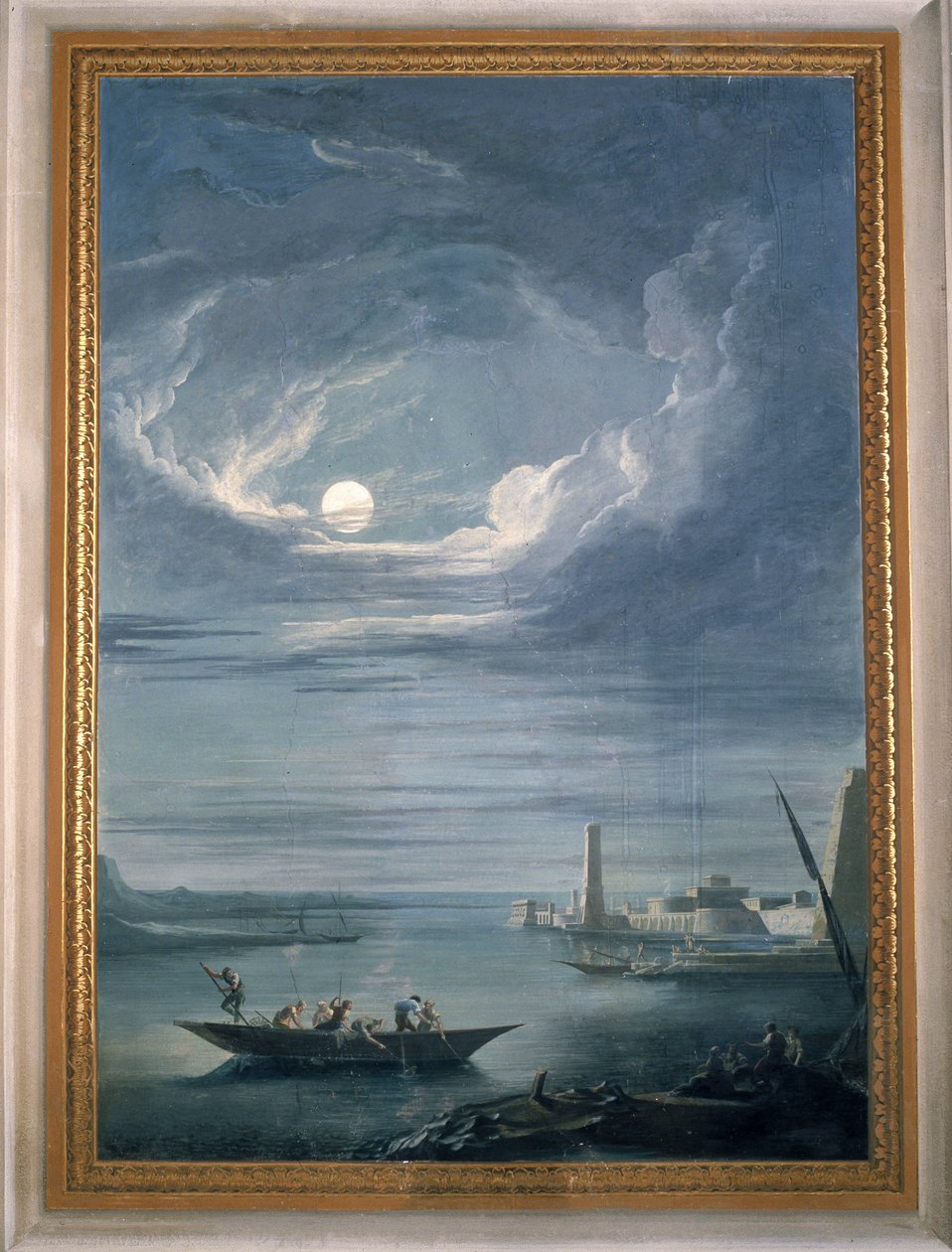 Escena nocturna con los pescadores. Fresco de la Sala del Consiglio (Sala del Consejo) de Unbekannter Künstler