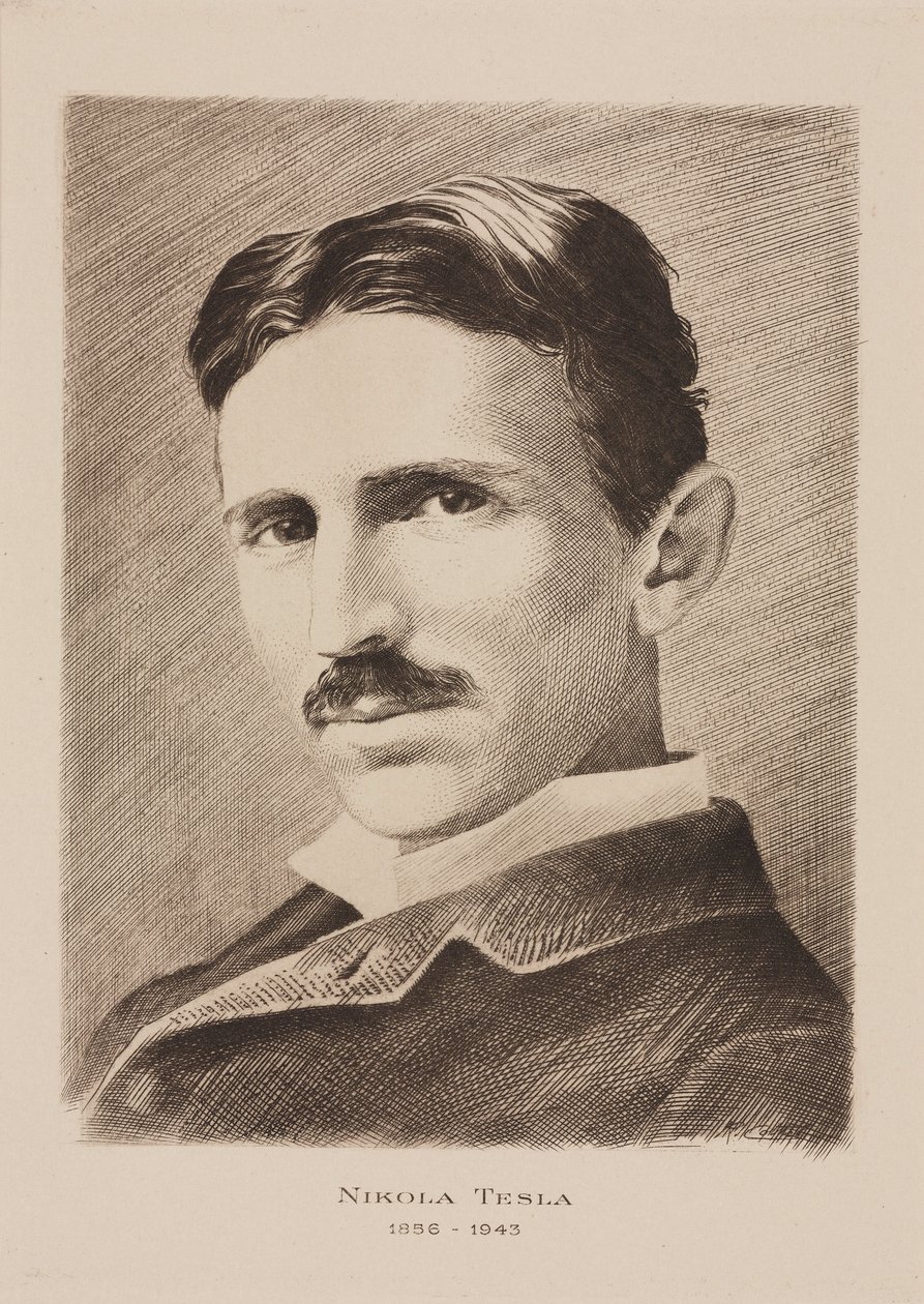 Nikola Tesla, ingeniero, físico e inventor serbio nacido en Croacia, c. 1885 de Unbekannt