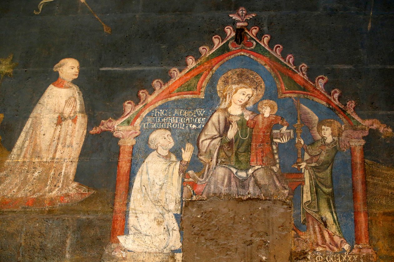 Notre Dame de Clermont catedral, Clermont-Ferrand, Francia, capilla de San Jorge (finales del siglo XIII), detalle del fresco de Unbekannt